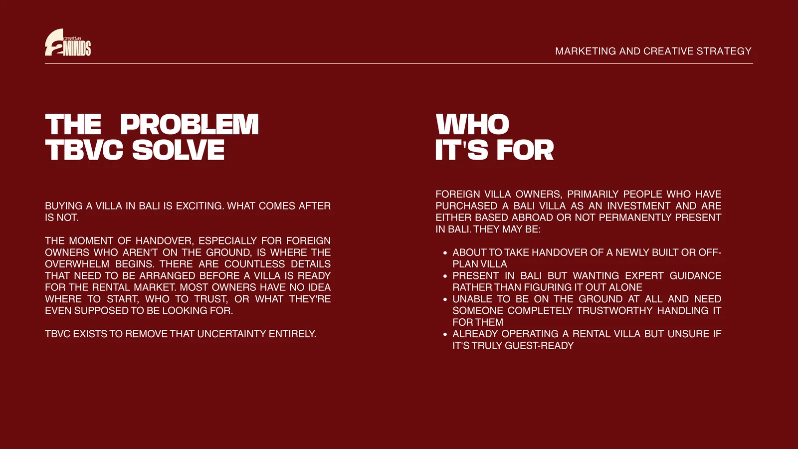 Audit sample slide: the problem TBVC solves and who it is for