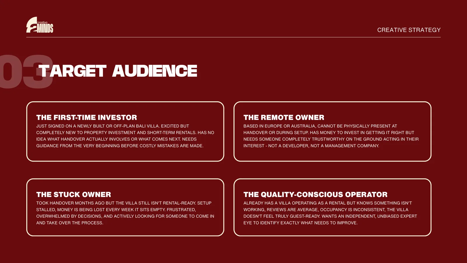 Audit sample slide: target audience personas