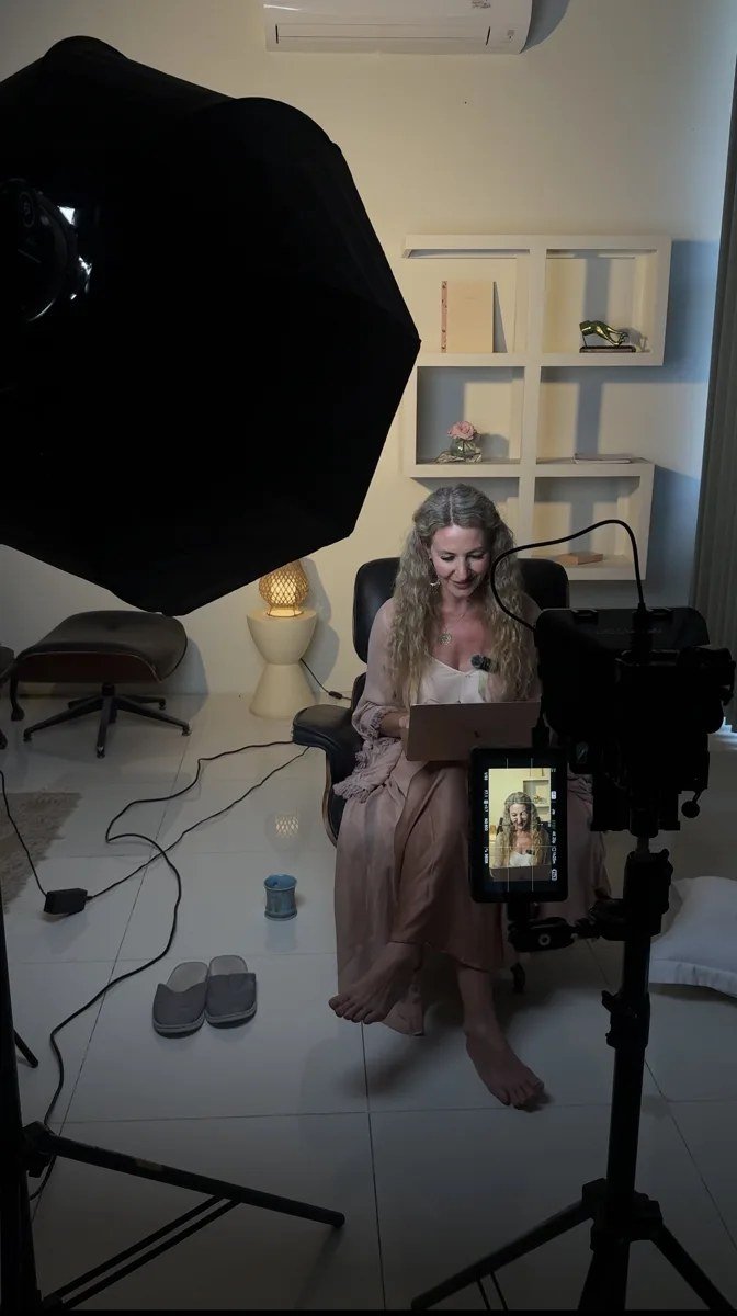 Interview setup with monitor and camera
