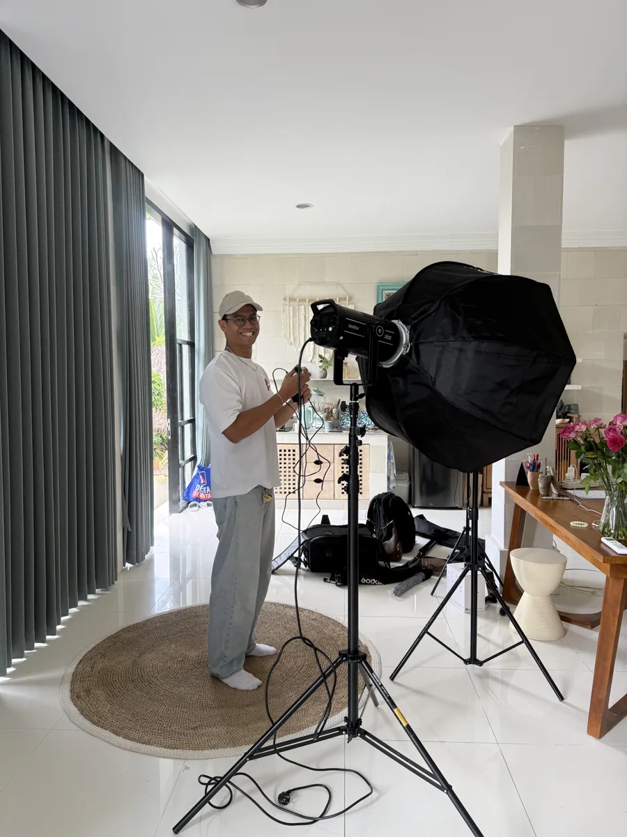 Softbox lighting setup for an indoor shoot