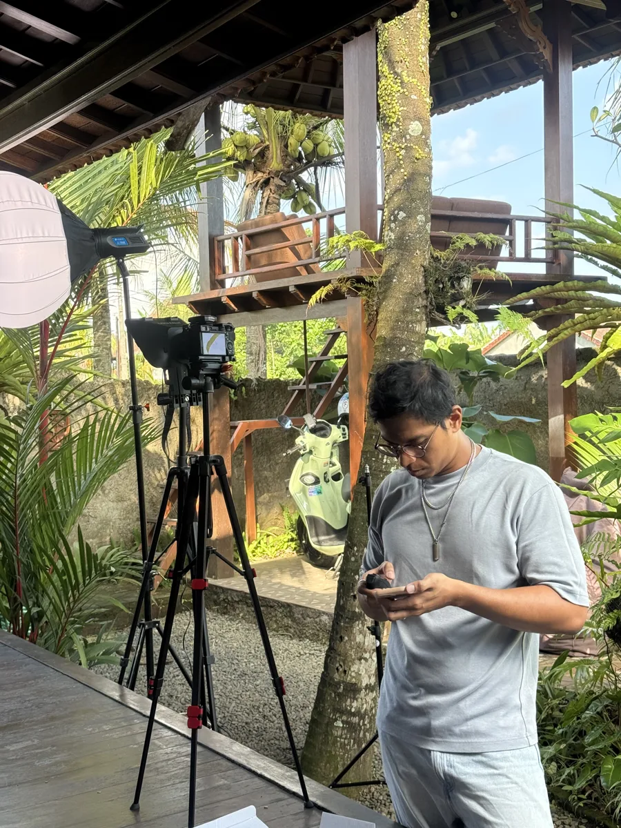 Setting up a tripod for an outdoor shoot